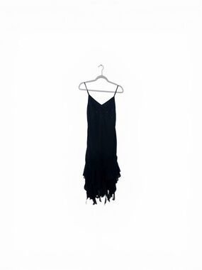VTG Asymmetrical Black Spaghetti-Strap Evening Dress